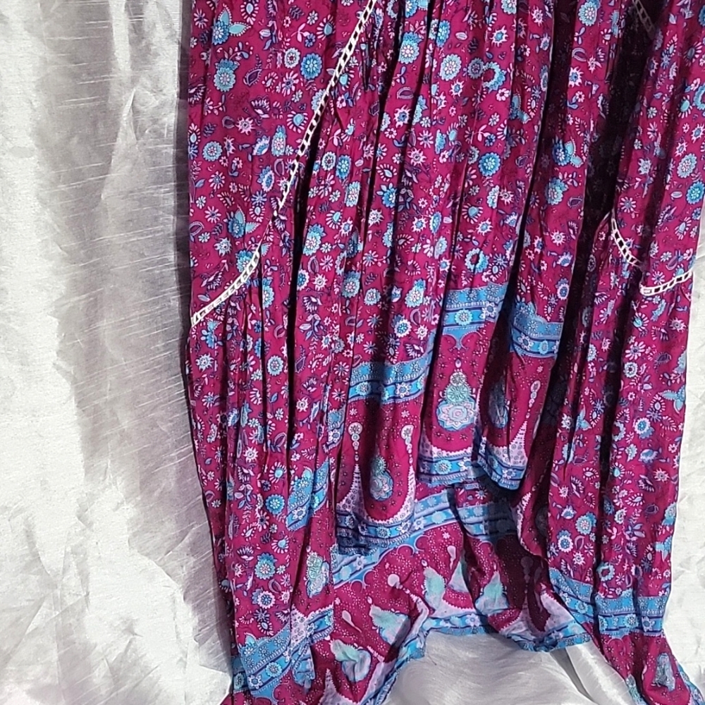 Nwt Aura Floral Boho Gypsy Dress Oversized Flowy Rayon Hi Lo Hem - Picture 4 of 12